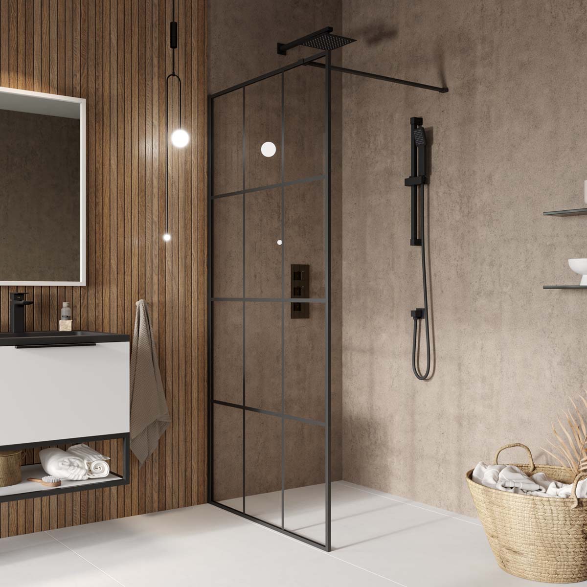 Sense8 800mm Grid Wetroom Screen - Black
