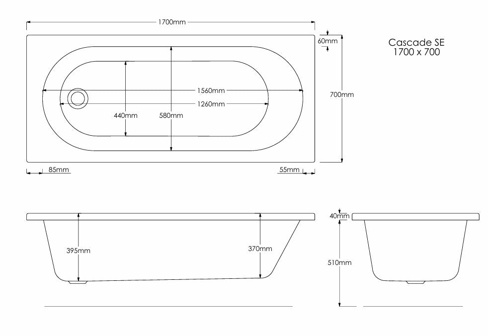 Monaco 1700x700mm Single Ended Bath
