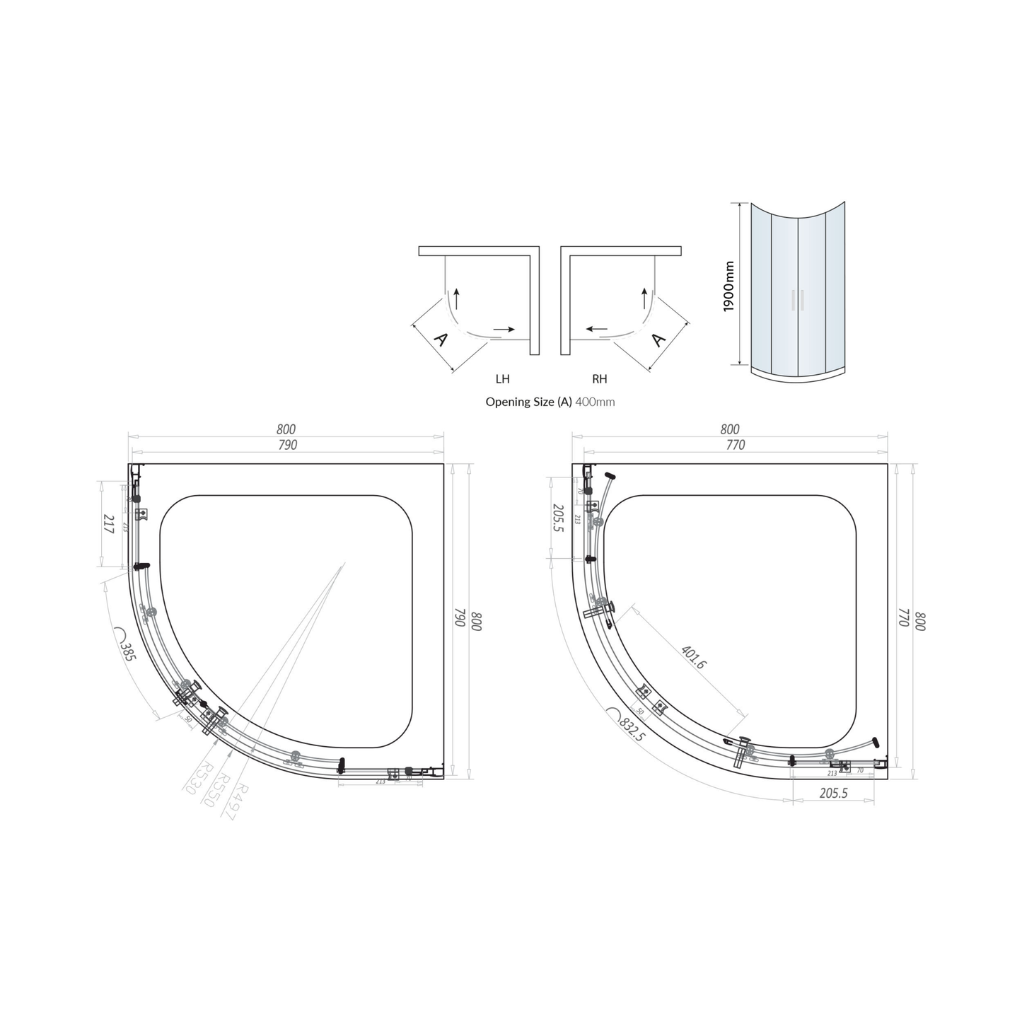 Sense6 800x800mm 2 Door Quadrant Enclosure - Brushed Brass