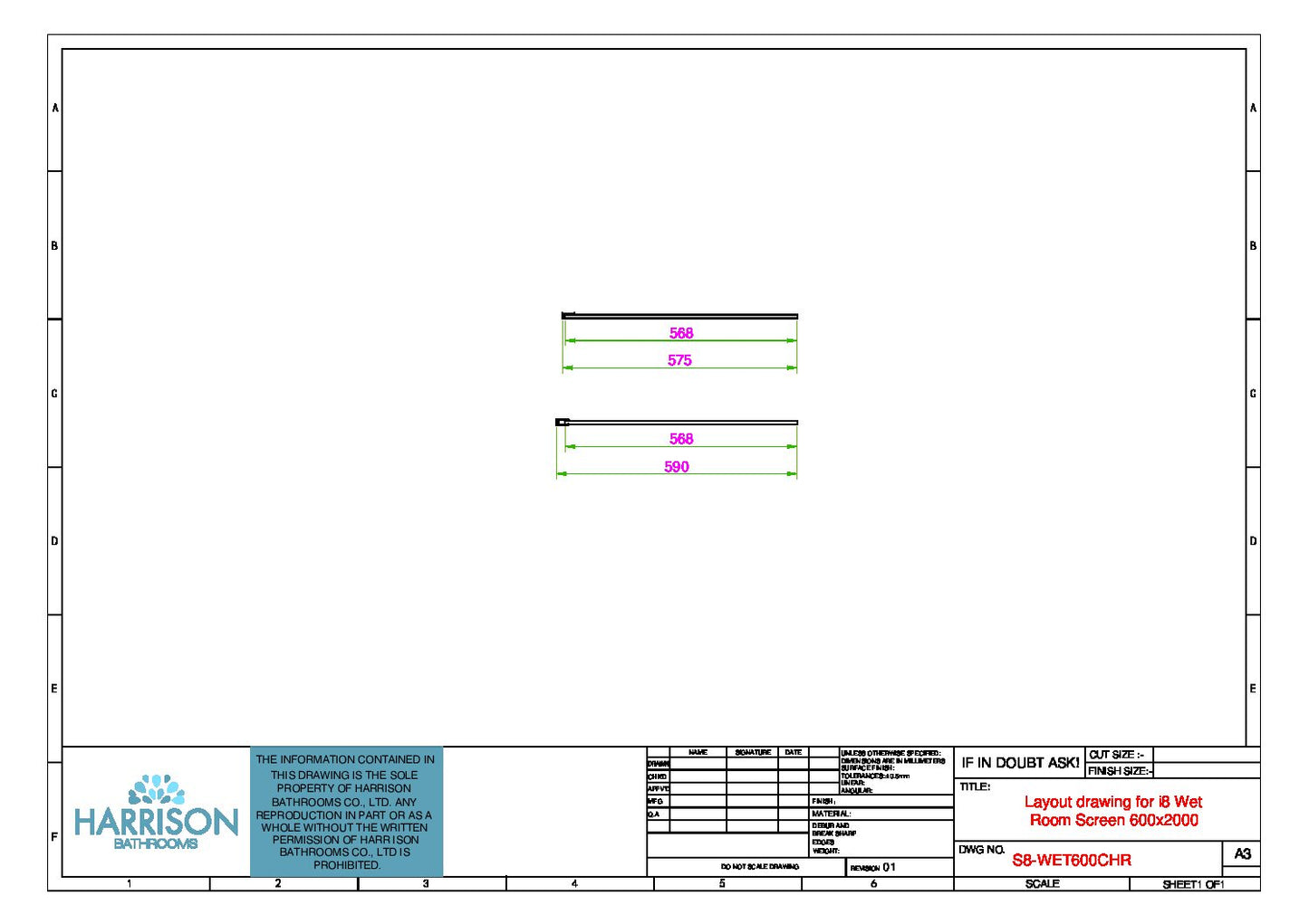 Sense8 600mm Wetroom Screen & Support Arm - Brushed Brass