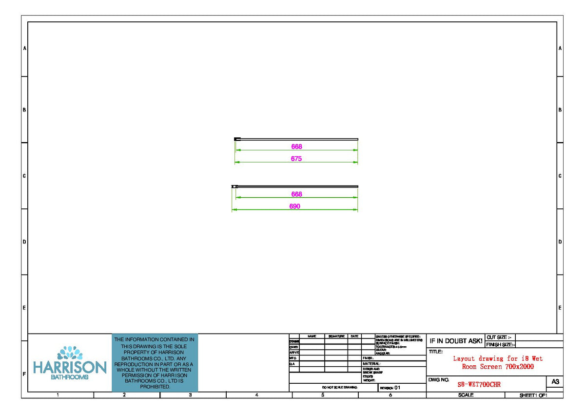 Sense8 700mm Wetroom Screen & Support Arm - Brushed Nickel