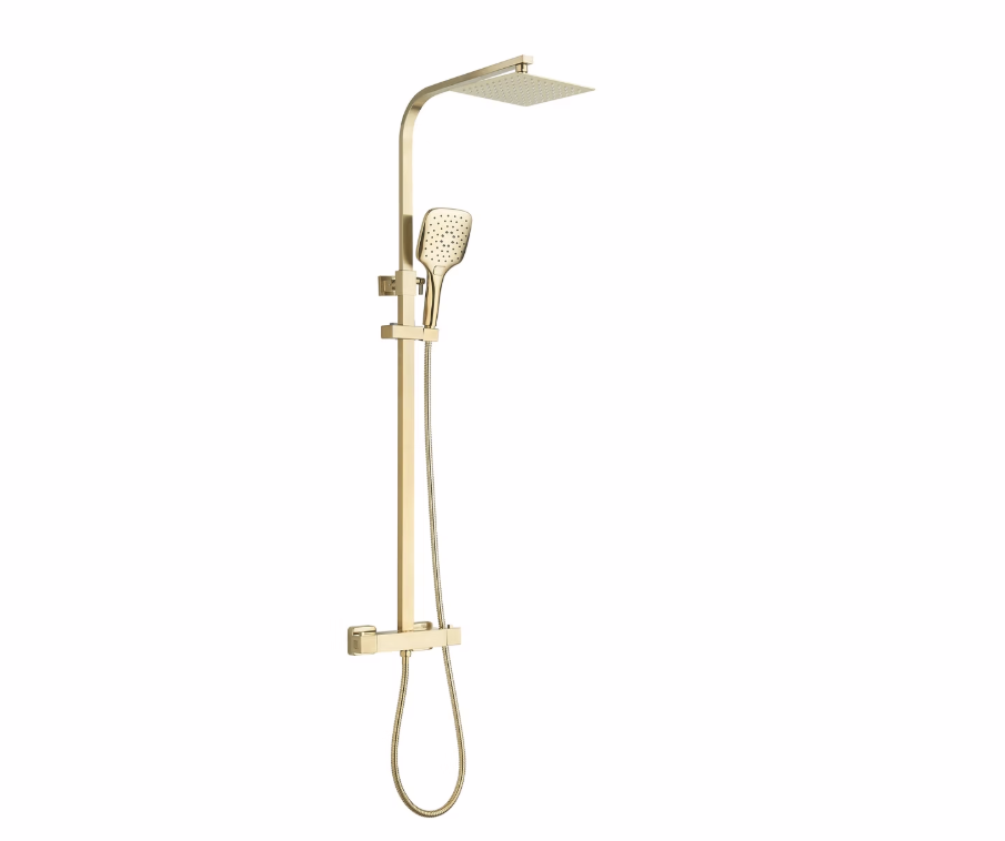 Vittorio Rosetti Signature Square Thermostatic Rainhead Bar Mixer Shower - Brushed Brass