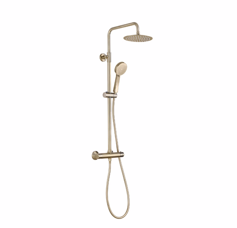 Vittorio Rosetti Round Thermostatic Rainhead Bar Mixer Shower - Brushed Brass