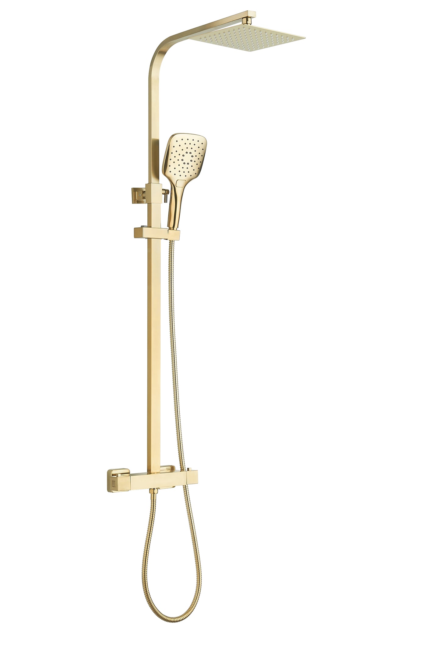 Vittorio Rosetti Signature Square Thermostatic Rainhead Bar Mixer Shower - Brushed Brass