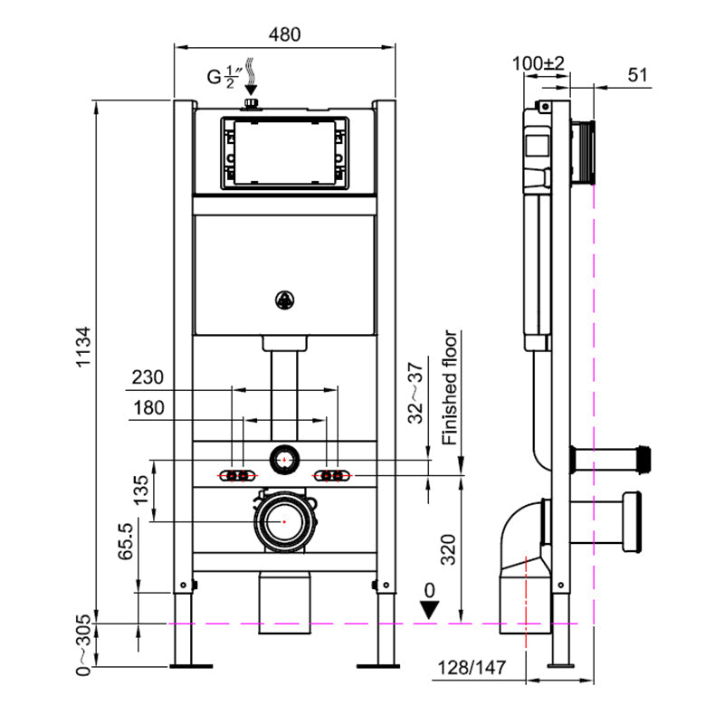 Trustfit Toilet Frame & Pneumatic Cistern for Wall Hung Toilet