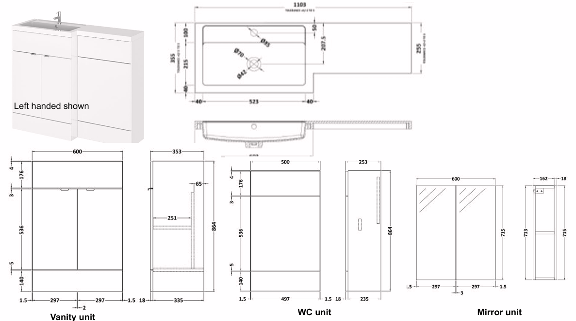 Zara Fitted WC/Vanity Unit & Basin- RH