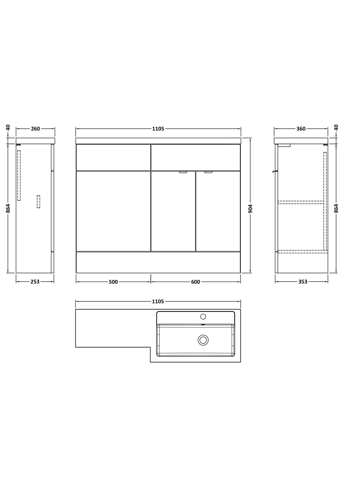 Shelby 1100mm Combined WC/Vanity Unit Right Hand - Gloss White