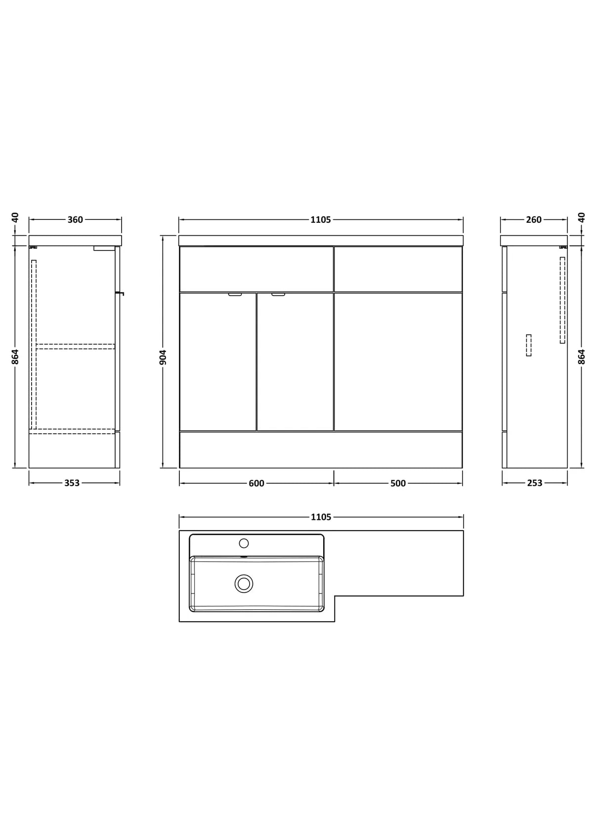 Shelby 1100mm Combined WC/Vanity Unit Left Hand - Gloss White