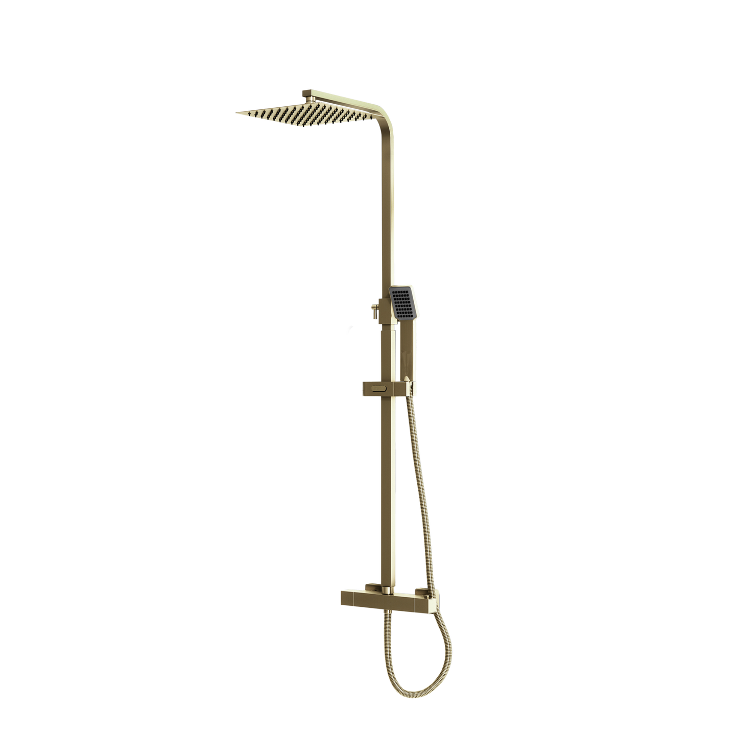 Alessio Square Thermostatic Rainhead Bar Mixer Shower - Brushed Brass
