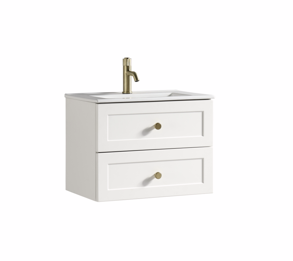 Modena 600mm 2 Drawer Wall Mounted Vanity Unit & Basin - white