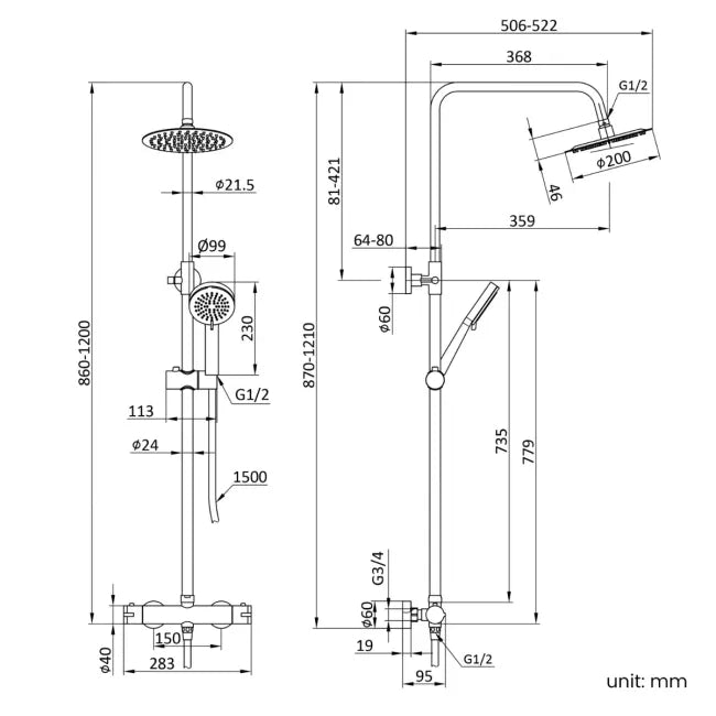 Eclipse Rainhead Bar Shower Mixer - Brushed Brass