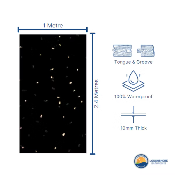 1m PVC Wall Panel - Black Sparkle Gloss