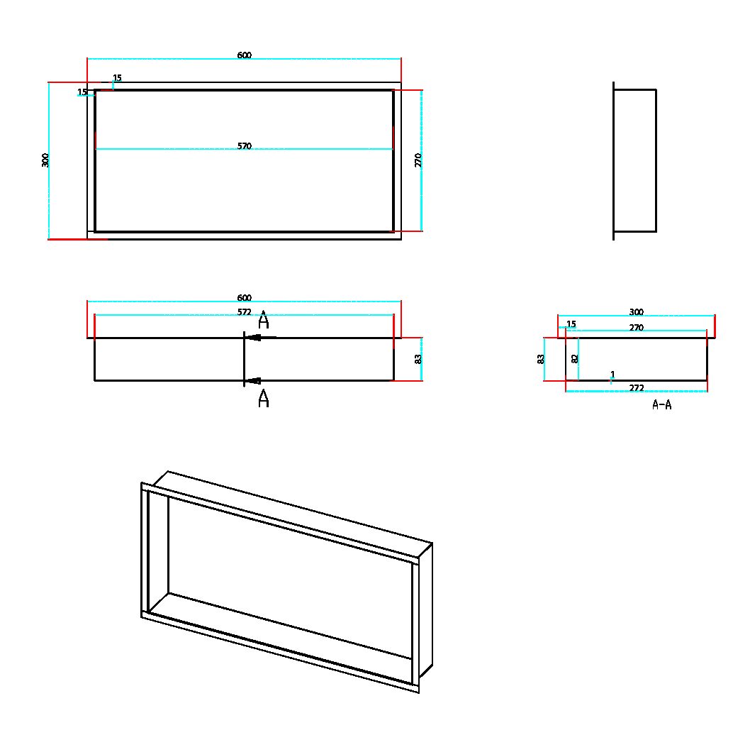 Inset Shower Niche 600x300mm – Matte Black