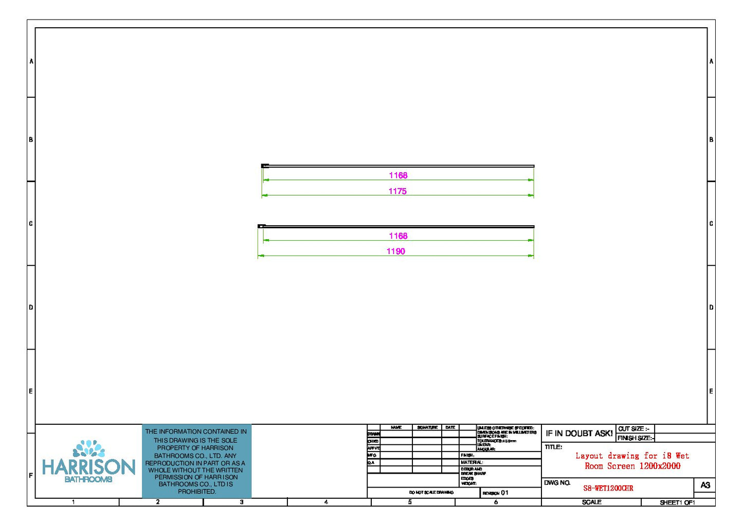 Sense8 1200mm Wetroom Screen & Support Arm - Brushed Brass