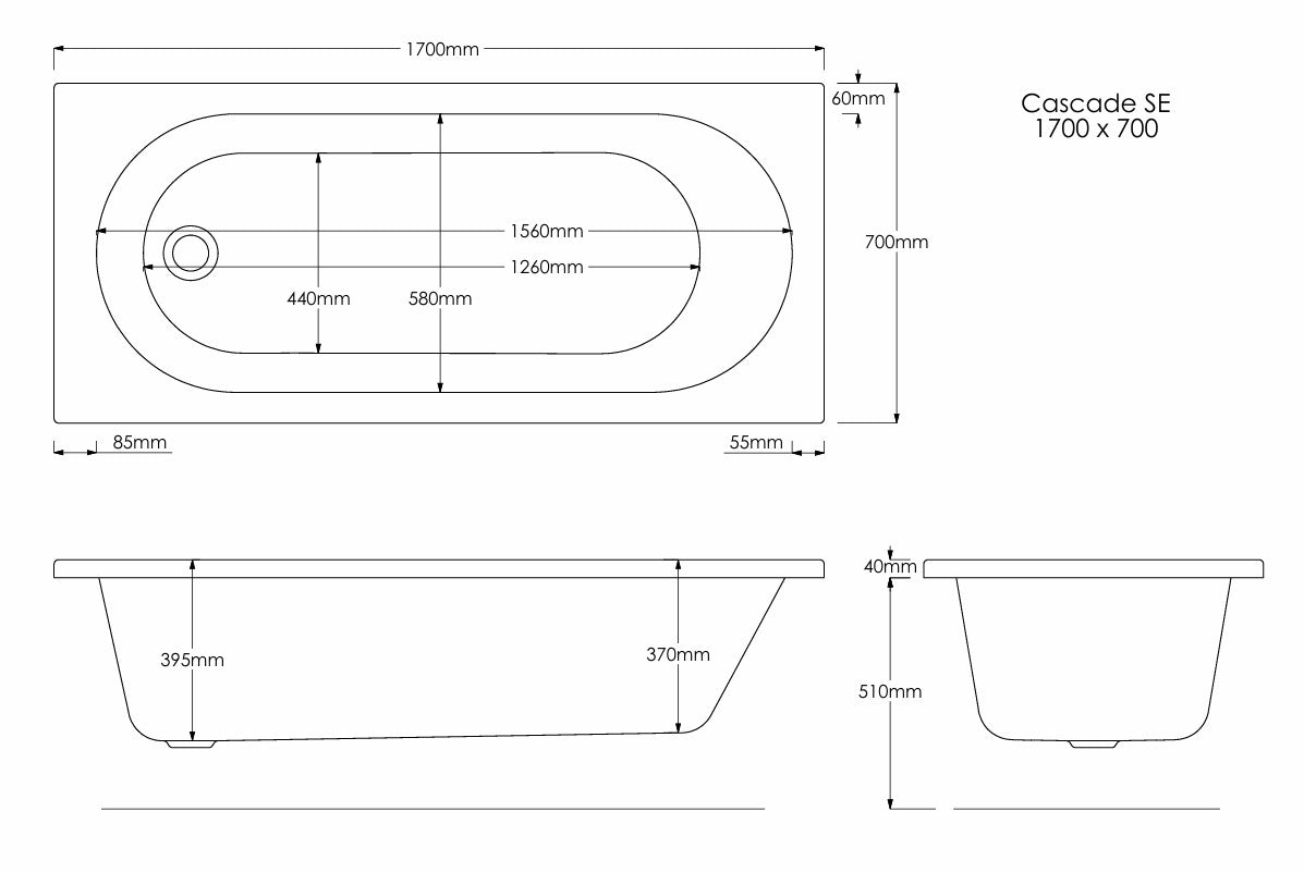 Anto 1500x700mm Single Ended 0TH Bath