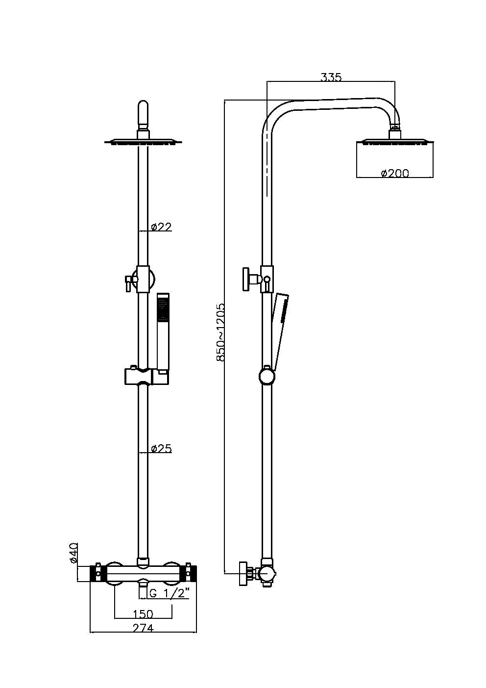 Pinnacle Rainhead Shower Bar Mixer - Brushed Bronze