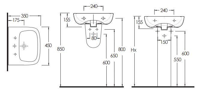 Granada 450x350mm 1 Tap Hole Basin & Pedestal