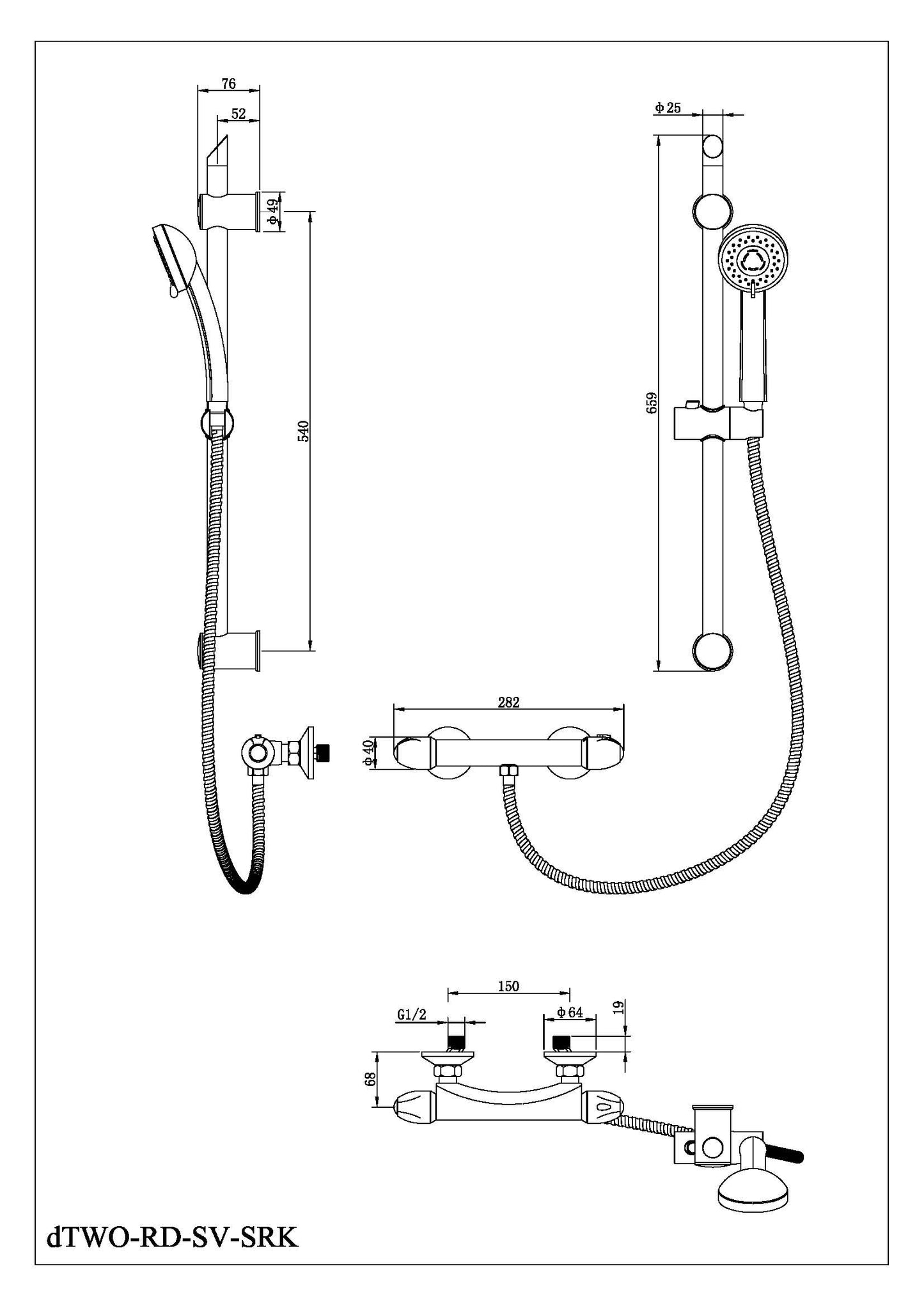 Verto Thermostatic Bar Shower & Riser Kit - Chrome
