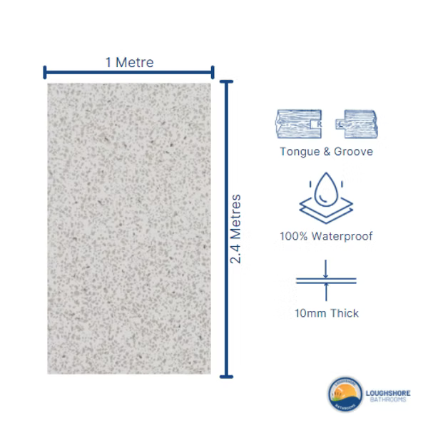 1m PVC Wall Panel - White Diamond Stone - Gloss
