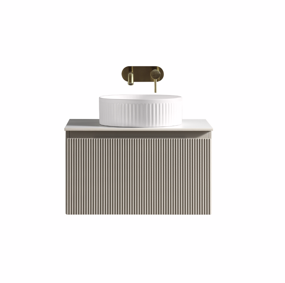 Faenza 600mm 1 Drawer Wall Mounted Vanity Unit & Sintered Stone Counter Top - Brunello Cashmere