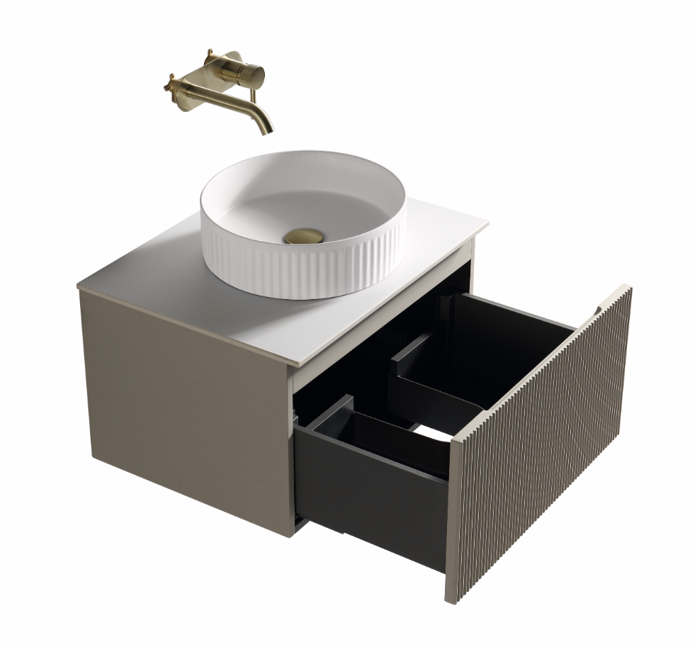 Faenza 600mm 1 Drawer Wall Mounted Vanity Unit & Sintered Stone Counter Top - Brunello Cashmere