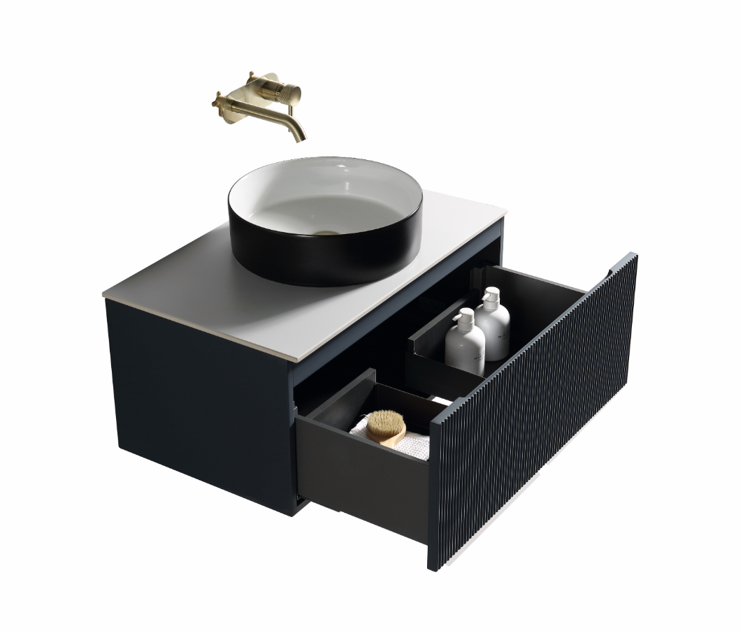 Faenza 600mm 1 Drawer Wall Mounted Vanity Unit & Stone Counter Top - Riviera Blue
