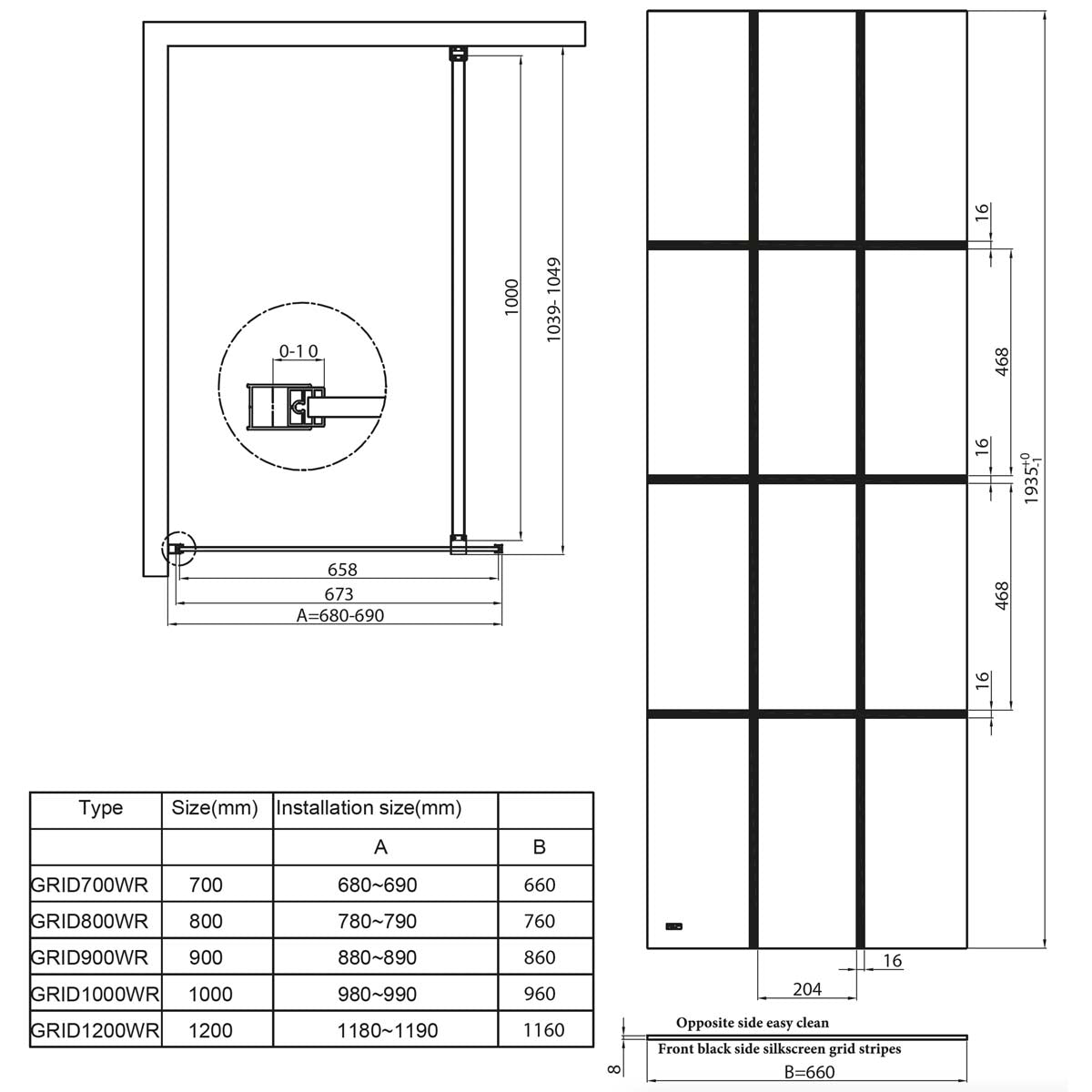 Sense8 800mm Grid Wetroom Screen - Black