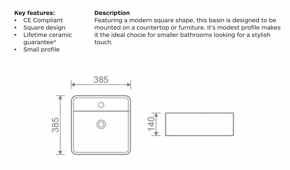 Lecico Square Designer Countertop Basin