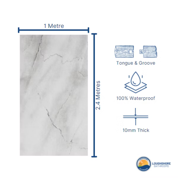 1m PVC Wall Panel - Light Grey Marble Gloss