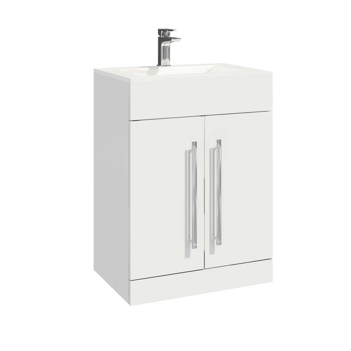 Genoa 600mm 2 Door Floorstanding vanity Unit & Basin - Gloss White