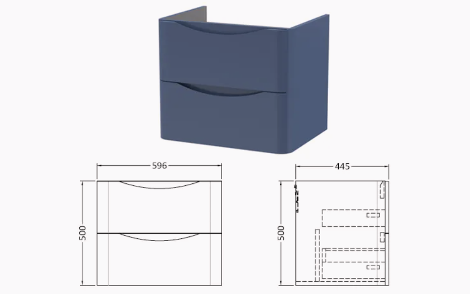 600mm Luno Wall Mounted Vanity Unit & Basin - indigo Blue