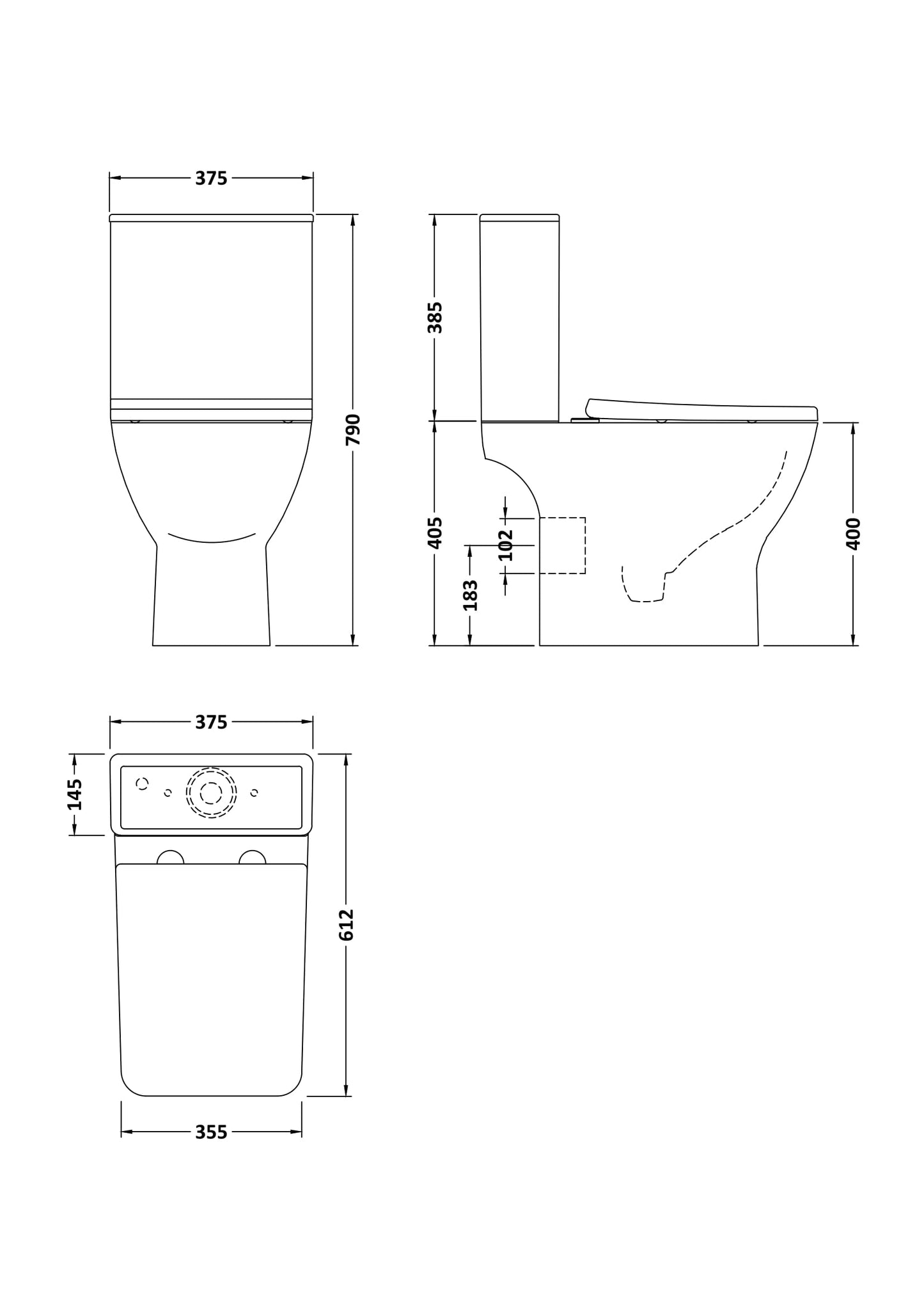 Brava Square Rimless Open Back Toilet & Soft Close Seat