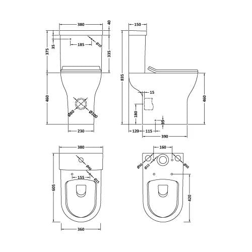 Costa Comfort Height Rimless Open back Toilet & soft close Seat