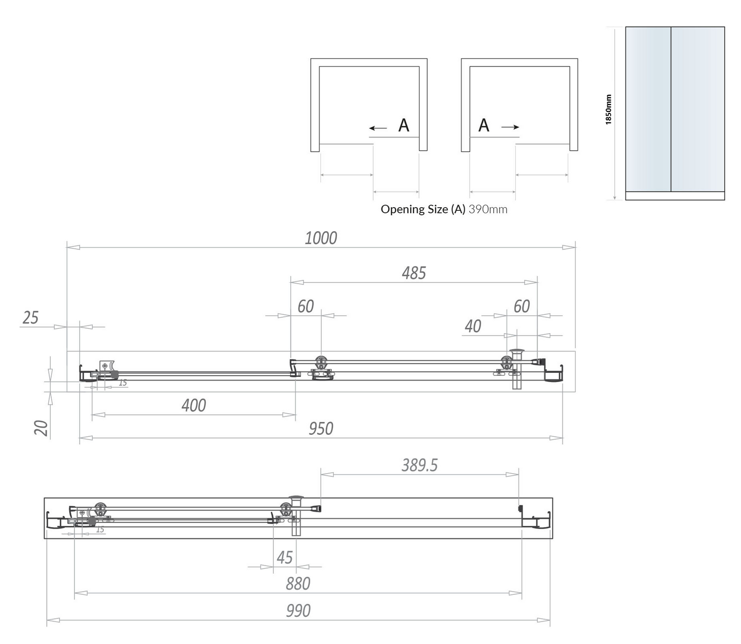 Sense6 1000mm Sliding Door - Black