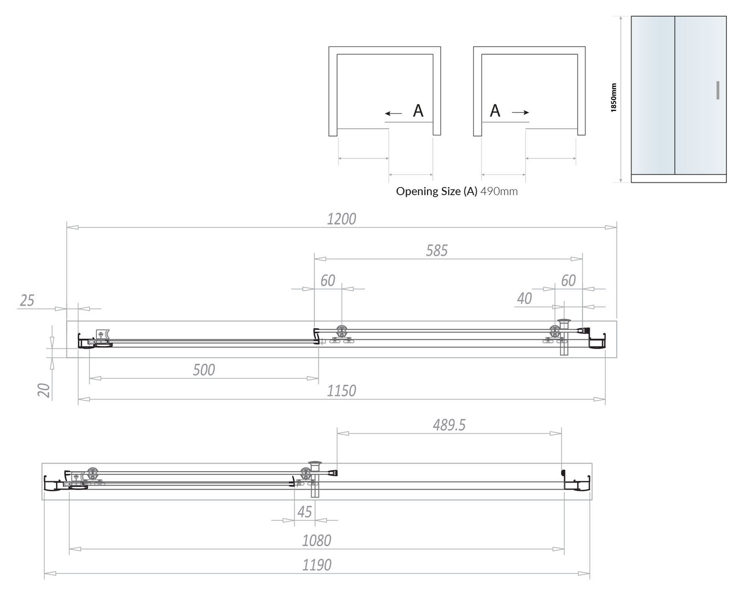 Sense6 1200mm Sliding Door - Black