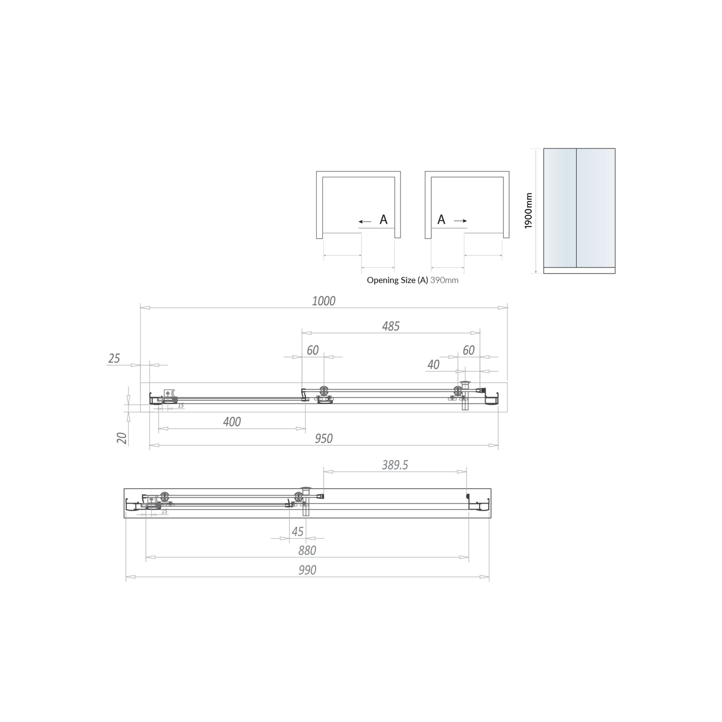 Sense6 1000mm Sliding Door - Brushed Brass