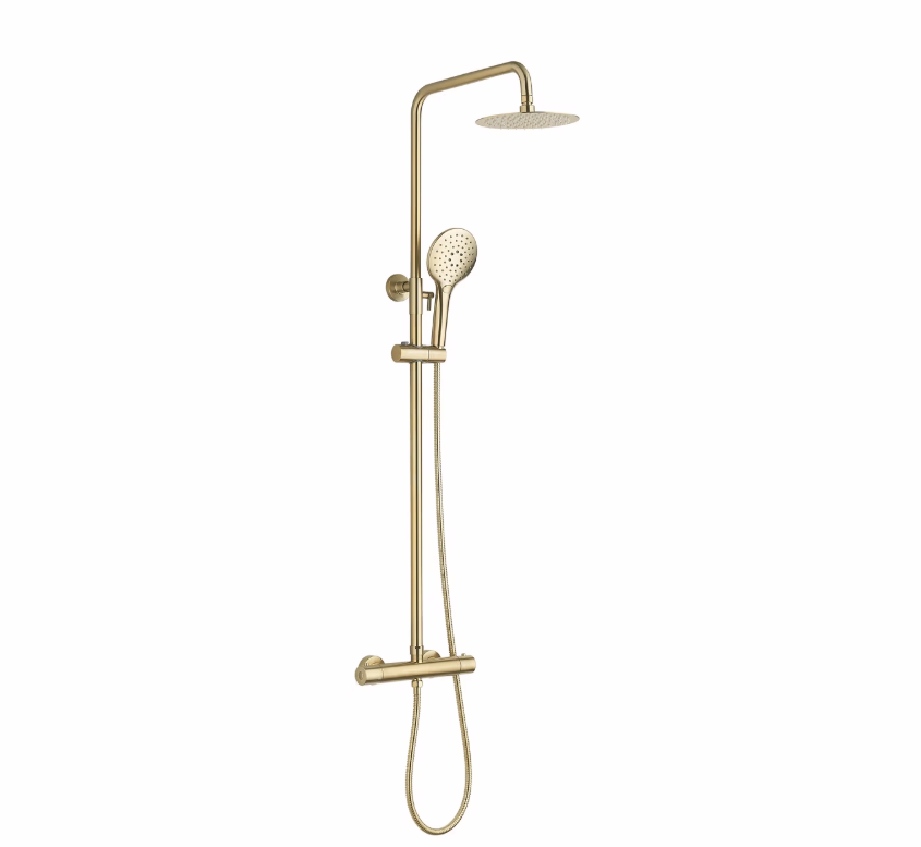 Vittorio Rosetti Signature Round Thermostatic Rainhead Bar Mixer Shower - Brushed Brass