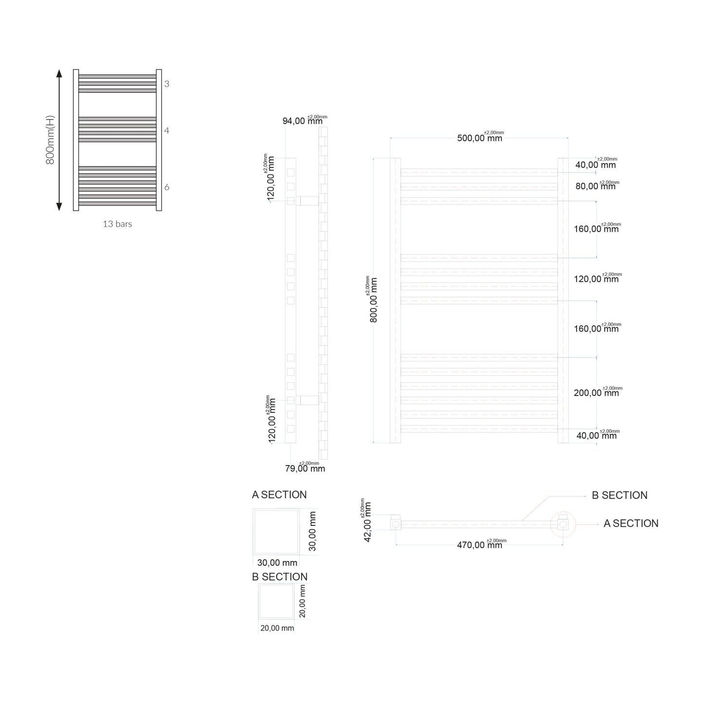Titan 500x800mm Designer Towel Rail