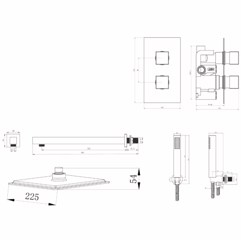 Nero Square Wall Mounted Concealed Shower Kit - Chrome