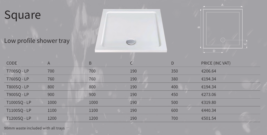 SenseWare 1100x1100 Shower Tray & Waste - White