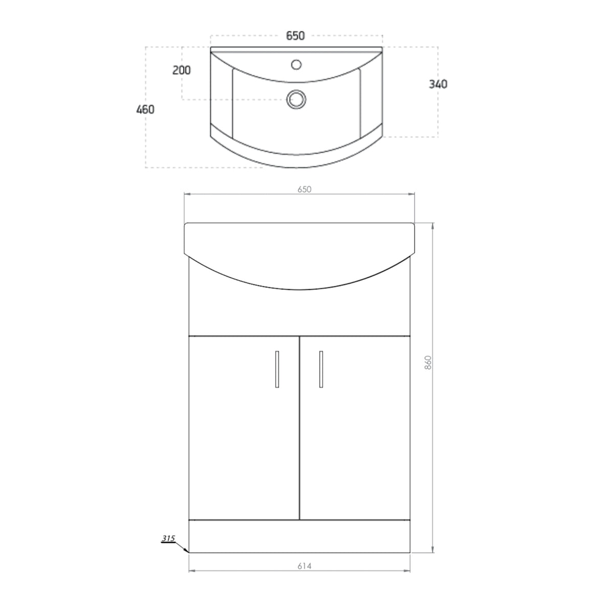 Tamsa 650mm Floorstanding Vanity Unit & Basin - Gloss White