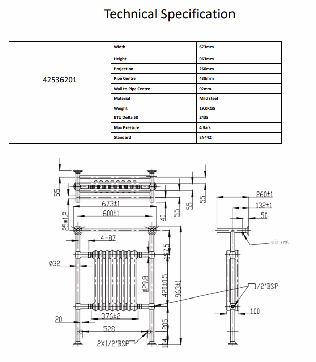 Harrison 673x963mm Traditional Towel Radiator