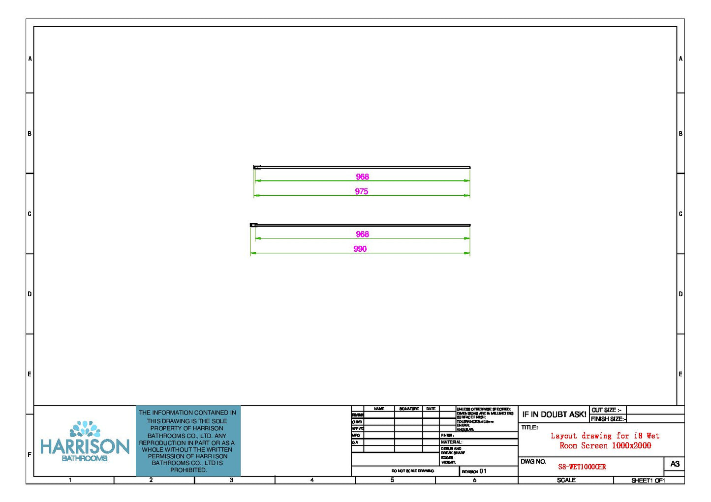 Sense8 1000mm Wetroom Screen & Support Arm - Brushed Brass
