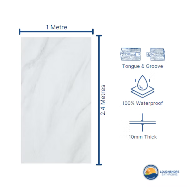 1m PVC Wall Panel - White Marble Gloss