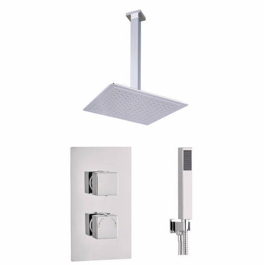 Nero Square Ceiling Mounted Concealed Shower Kit - Chrome