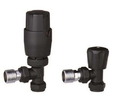 Thermostatic Controlled Angled Radiator Valves - Black