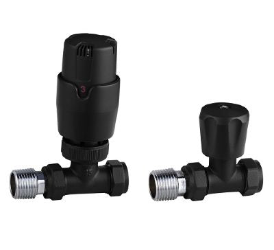 Thermostatic Controlled Straight Radiator Valves - Black