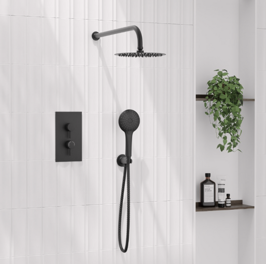 Signature Round Concealed Thermostatic 2 Way Shower Kit - Black