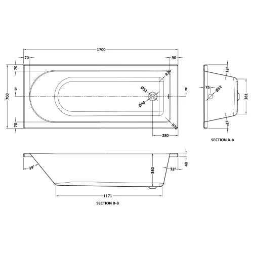 Clara 1700x700mm Single Ended Bath & Leg Set
