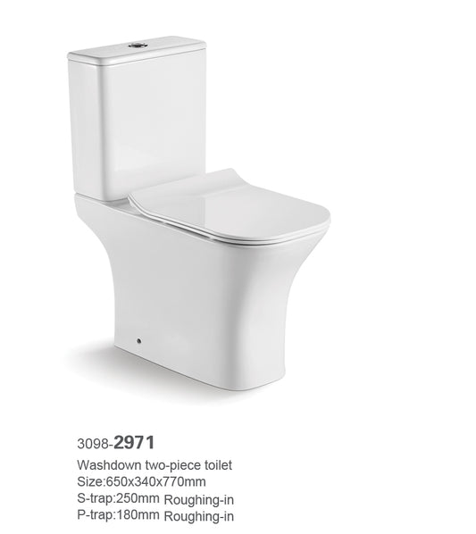 Caja - Closed Coupled Open Back Toilet with Soft Close Easy Clean Seat including Cistern Internals